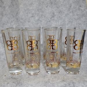 Bailey's Elegant Gold and Clear Shot Glass Set Of 8 EUC